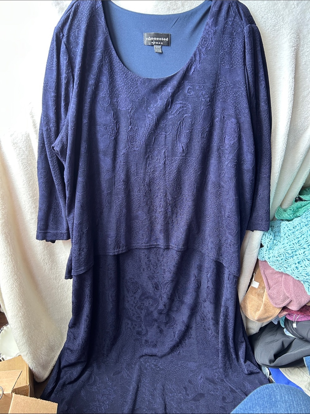 Navy Textured Scoop-Neck jaguared popover Women's dress 24W